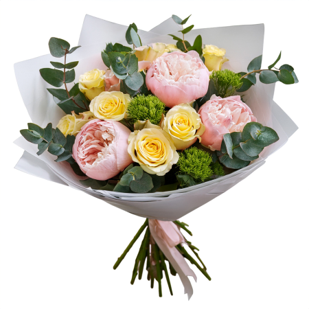 Sunlit Roses and Pink Peonies